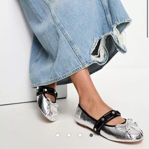 Silver Mary Jane Ballet Flats